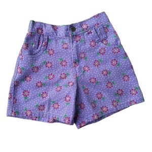 Vintage 90’s Girls Purple Flower Printed High Rise Mom Denim Shorts